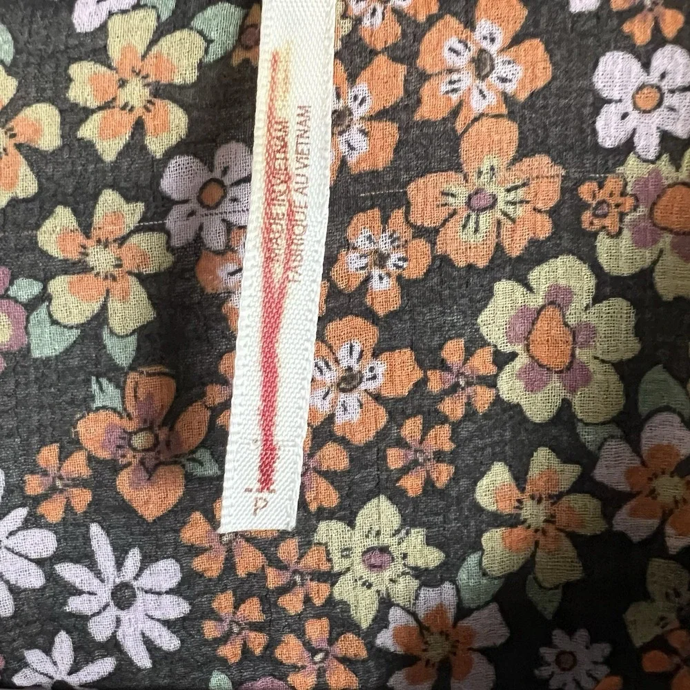 Free People Floral Mini Dress Button Front Puff Sleeve Ditsy Print Brown Multi
